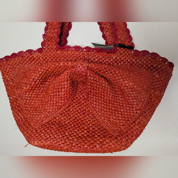 NWT Kate Spade x Target Red Raffia Bow Tote Bag Purse Woven Straw - Picture 2 of 7